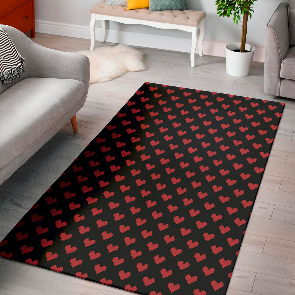 Pixel Heart Pattern Print Area Rug