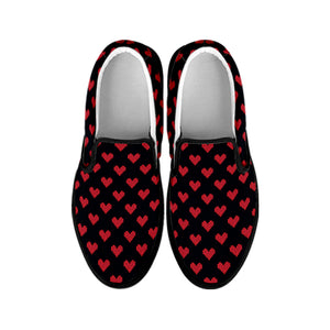 Pixel Heart Pattern Print Black Slip On Shoes