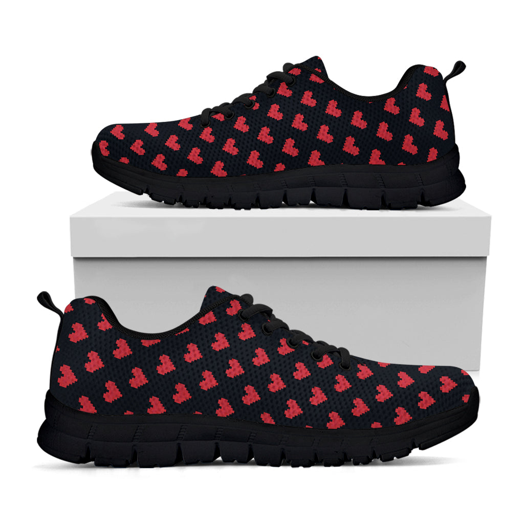 Pixel Heart Pattern Print Black Sneakers