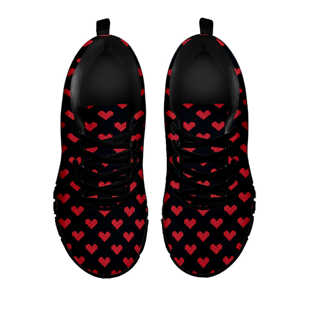 Pixel Heart Pattern Print Black Sneakers