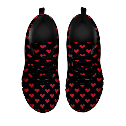 Pixel Heart Pattern Print Black Sneakers