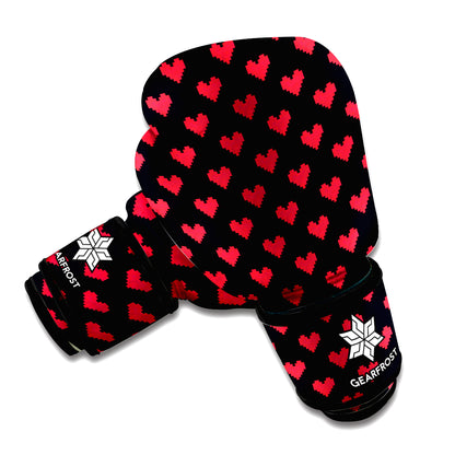 Pixel Heart Pattern Print Boxing Gloves