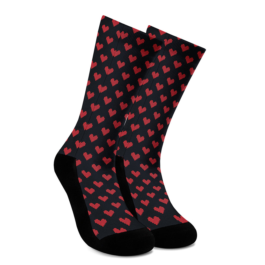 Pixel Heart Pattern Print Crew Socks