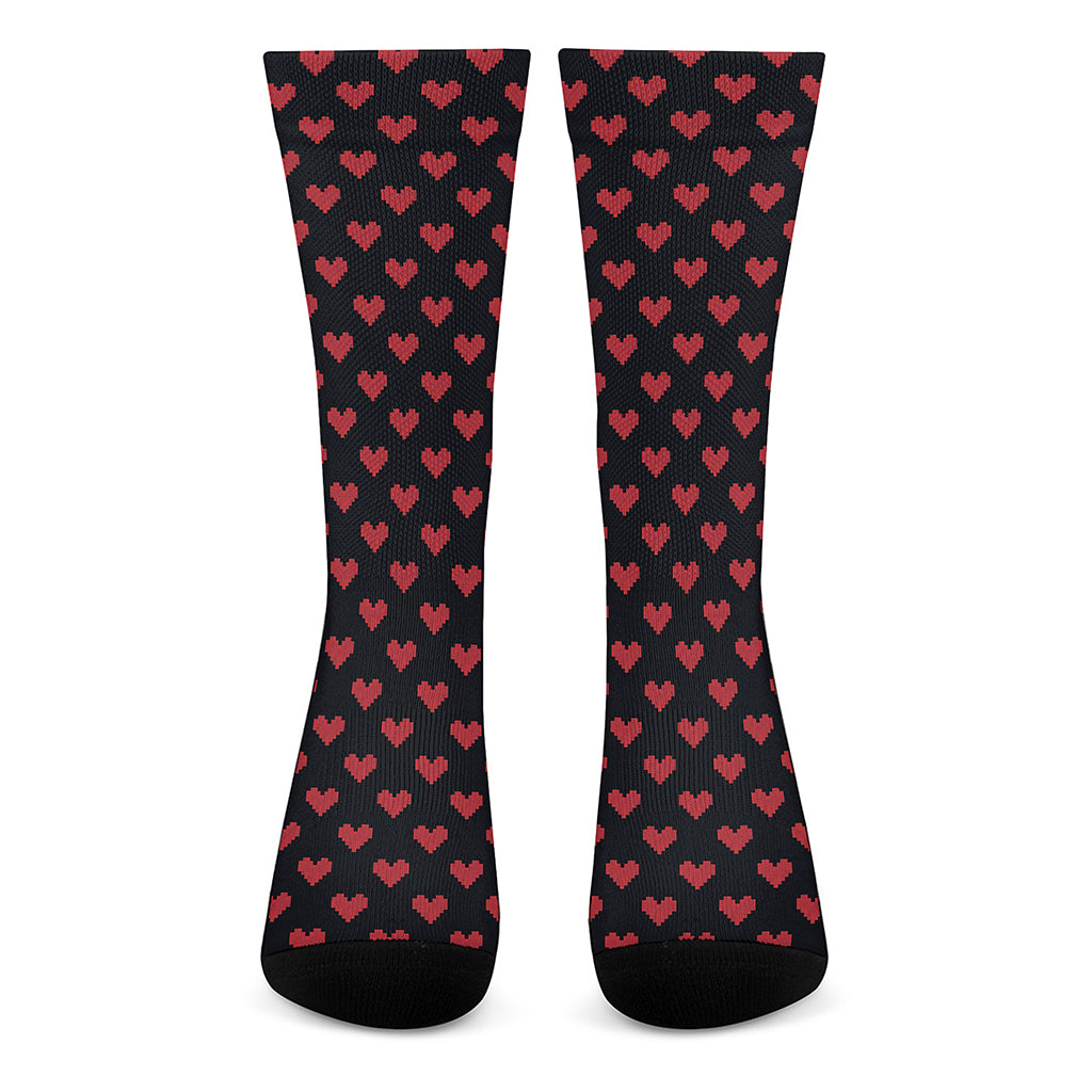 Pixel Heart Pattern Print Crew Socks