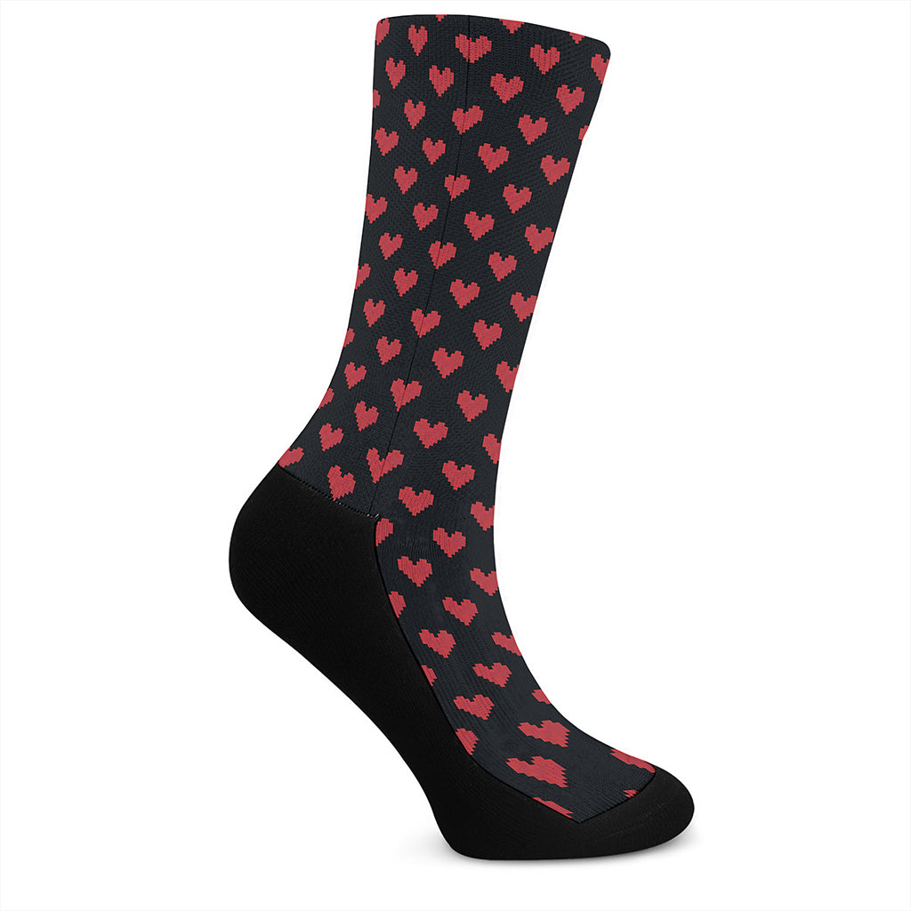 Pixel Heart Pattern Print Crew Socks