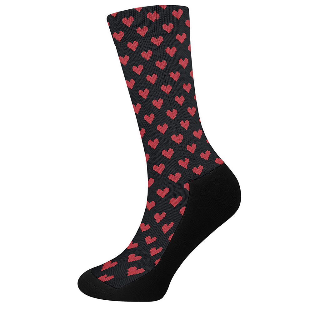 Pixel Heart Pattern Print Crew Socks