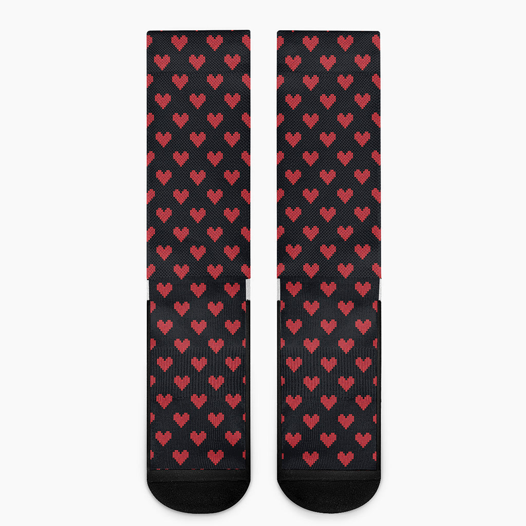 Pixel Heart Pattern Print Crew Socks