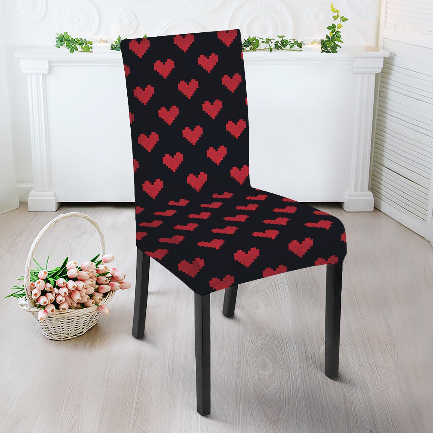 Pixel Heart Pattern Print Dining Chair Slipcover