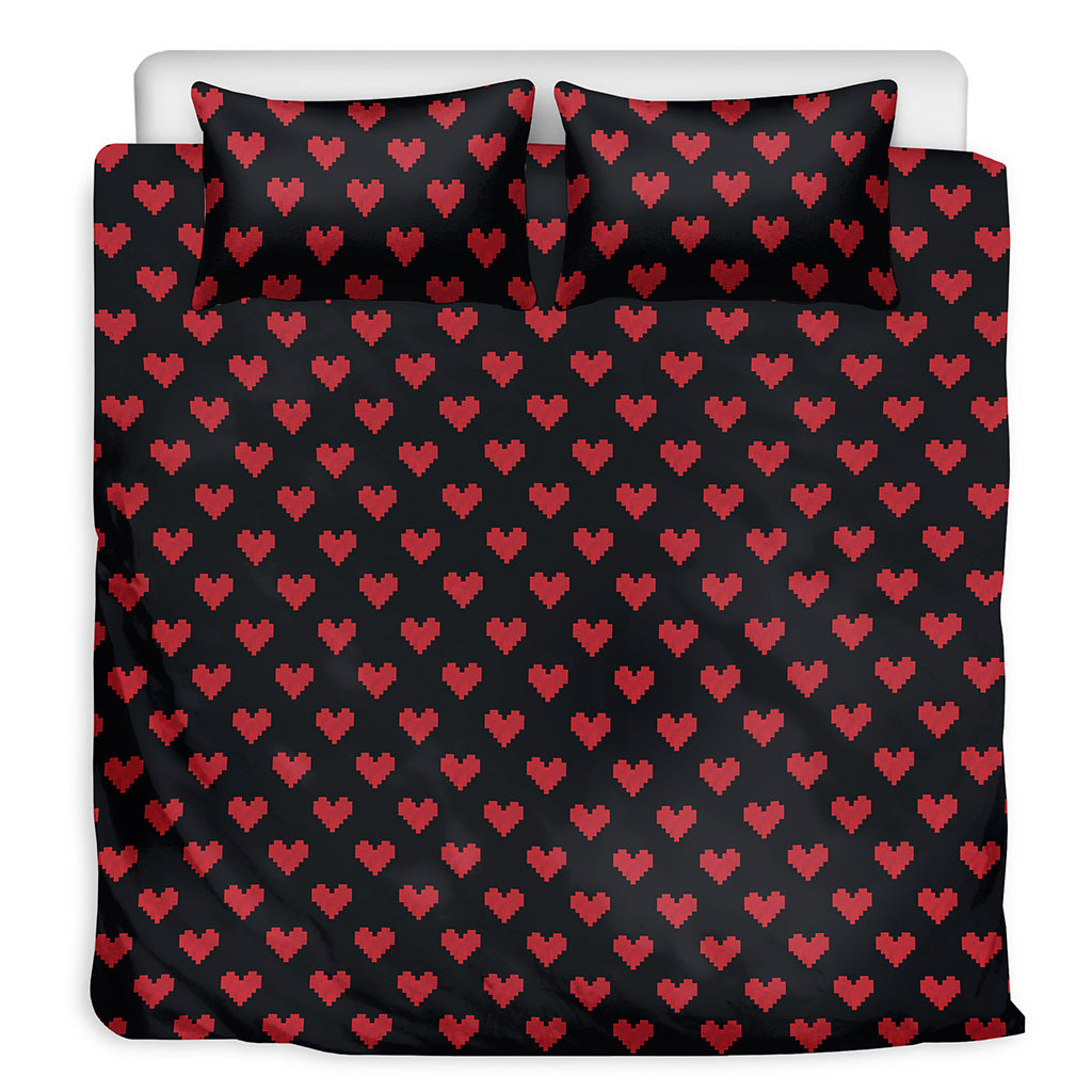 Pixel Heart Pattern Print Duvet Cover Bedding Set