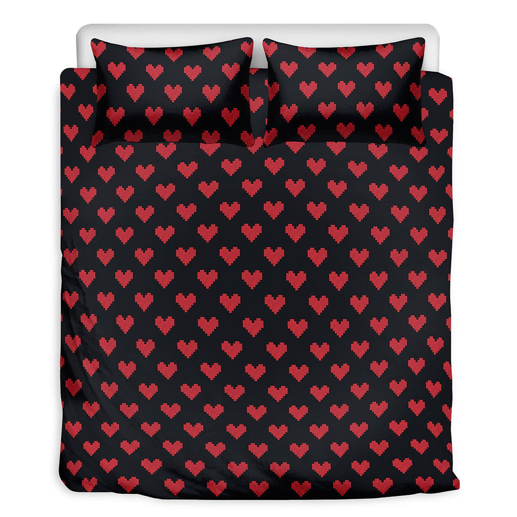 Pixel Heart Pattern Print Duvet Cover Bedding Set
