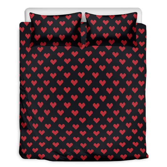 Pixel Heart Pattern Print Duvet Cover Bedding Set