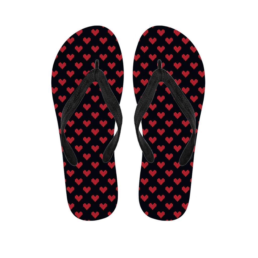 Pixel Heart Pattern Print Flip Flops