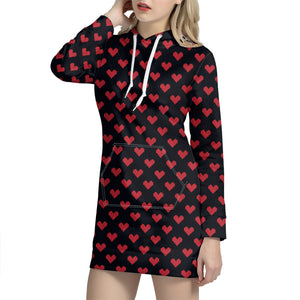 Pixel Heart Pattern Print Hoodie Dress