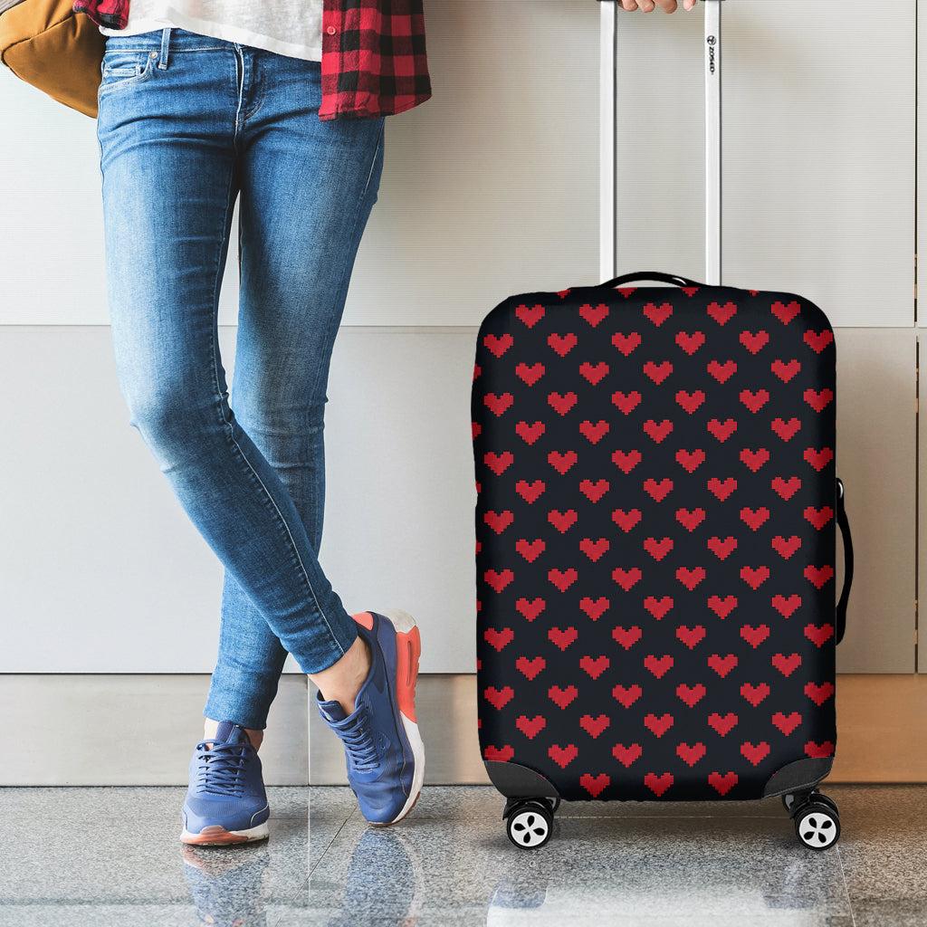 Pixel Heart Pattern Print Luggage Cover