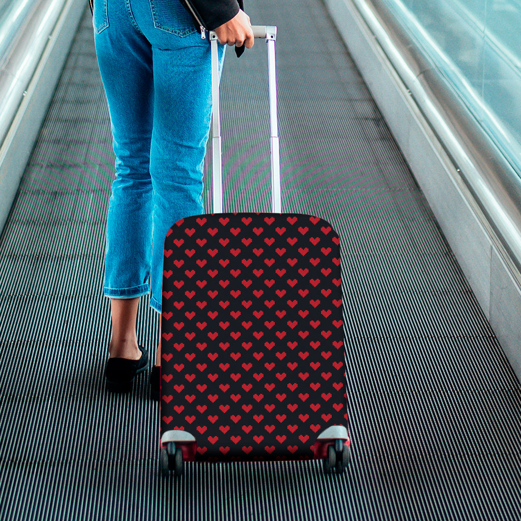 Pixel Heart Pattern Print Luggage Cover