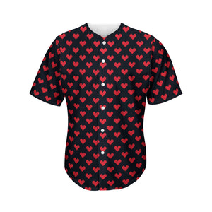 Pixel Heart Pattern Print Men's Baseball Jersey