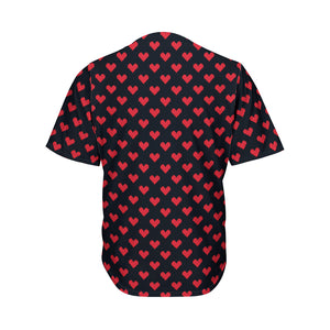 Pixel Heart Pattern Print Men's Baseball Jersey