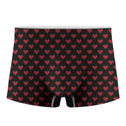 Pixel Heart Pattern Print Men's Boxer Briefs