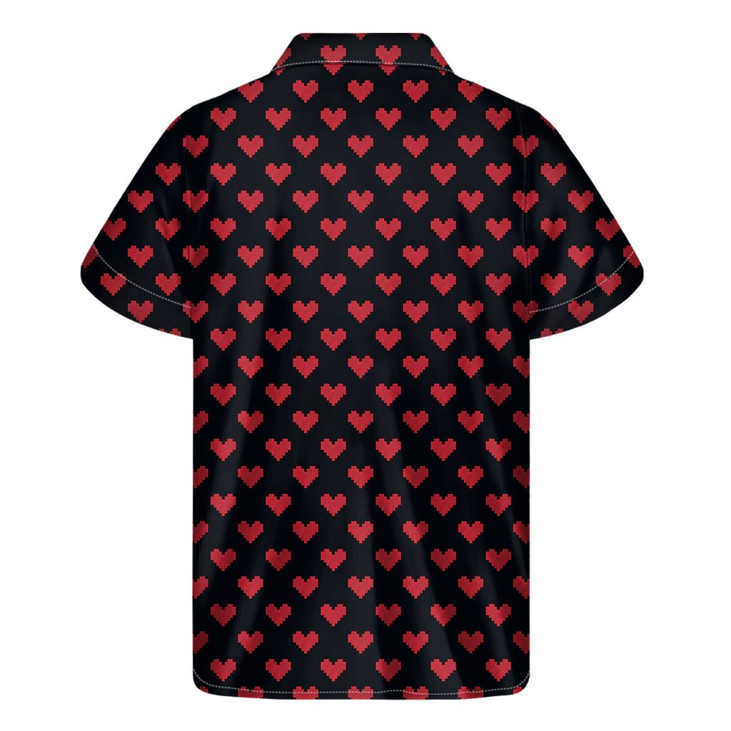 Pixel Heart Pattern Print Men's Short Sleeve Shirt