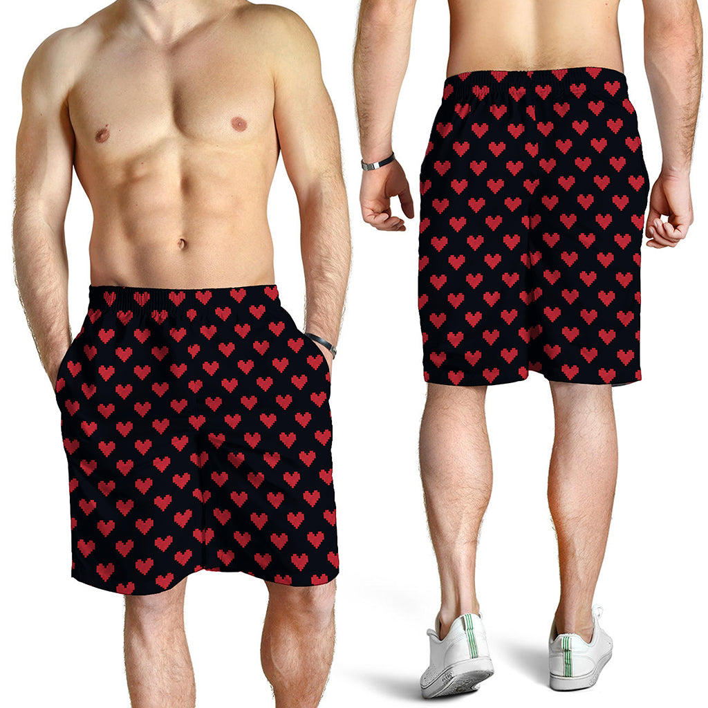 Pixel Heart Pattern Print Men's Shorts