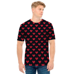 Pixel Heart Pattern Print Men's T-Shirt