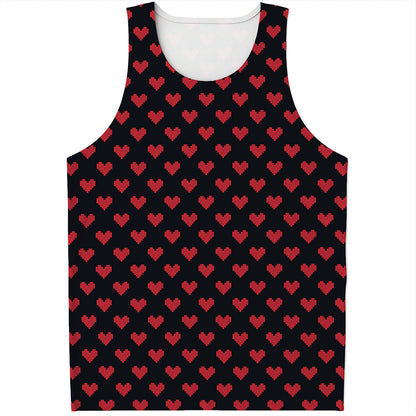 Pixel Heart Pattern Print Men's Tank Top