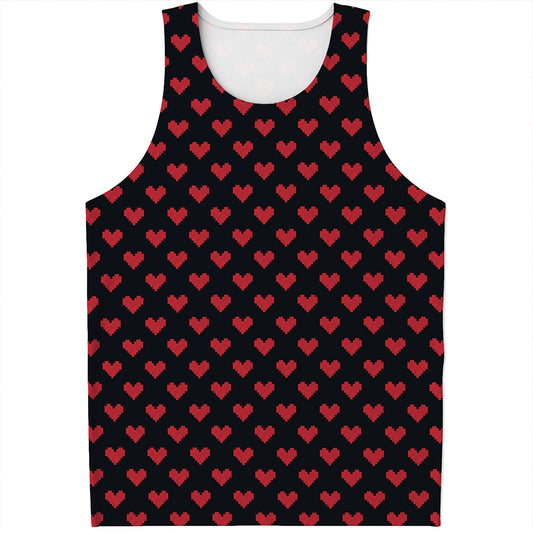 Pixel Heart Pattern Print Men's Tank Top