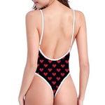 Pixel Heart Pattern Print One Piece High Cut Swimsuit