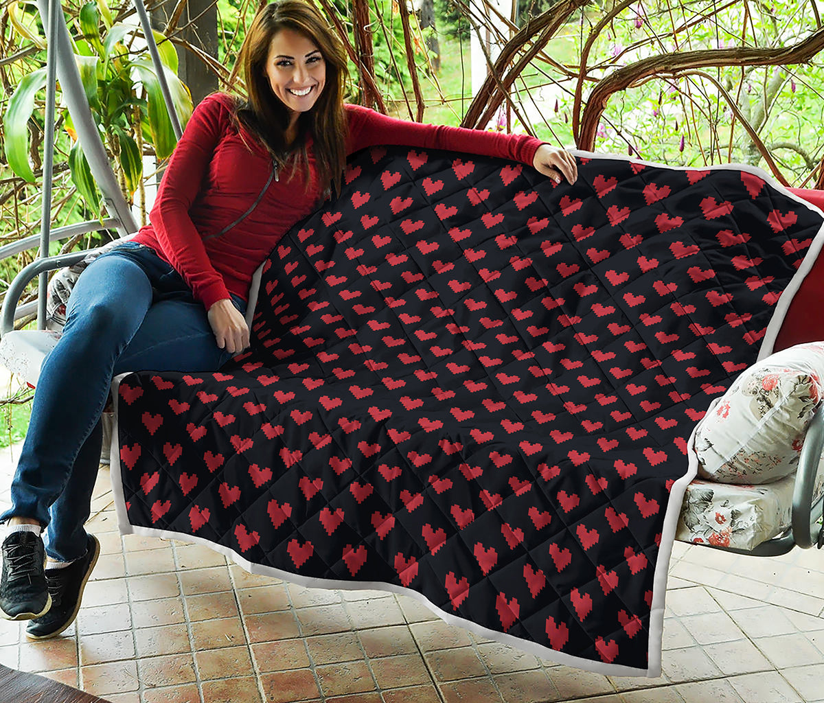 Pixel Heart Pattern Print Quilt