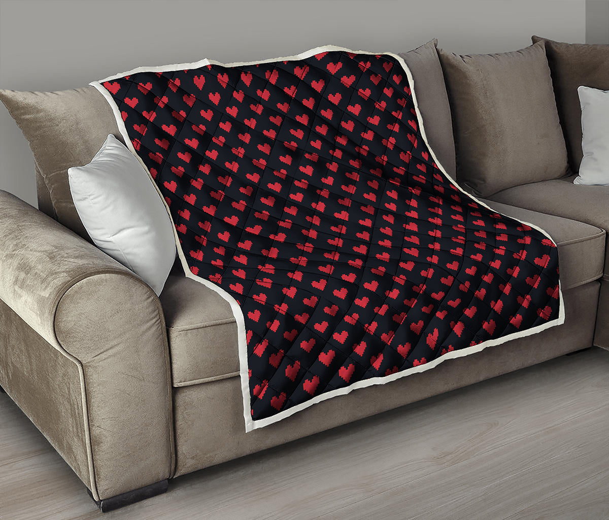 Pixel Heart Pattern Print Quilt
