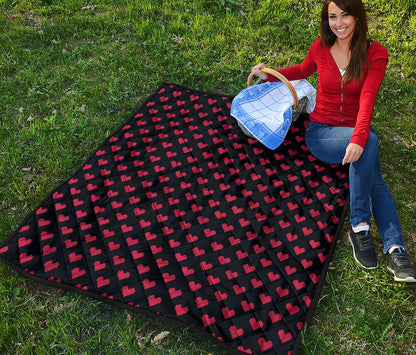 Pixel Heart Pattern Print Quilt
