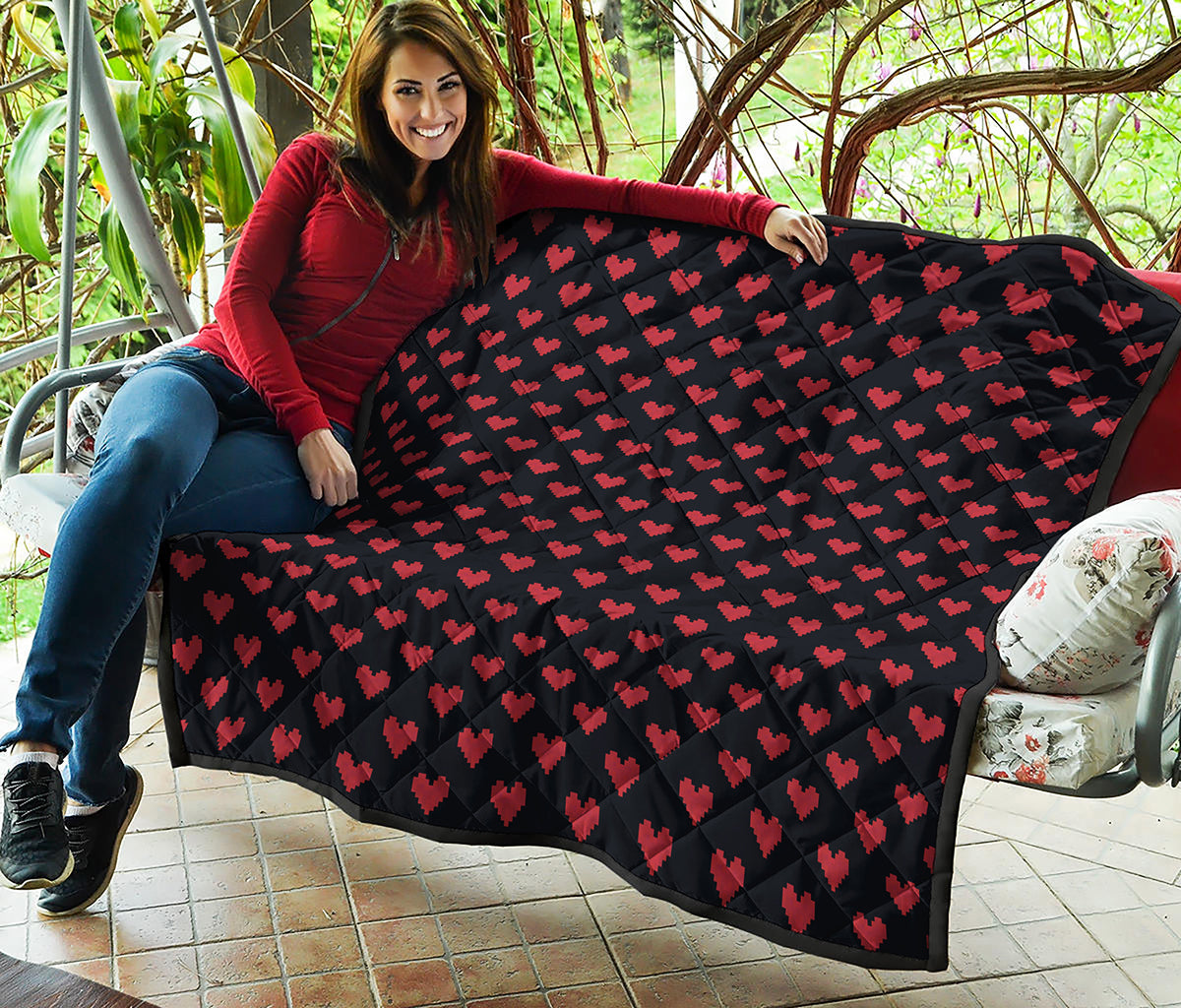 Pixel Heart Pattern Print Quilt