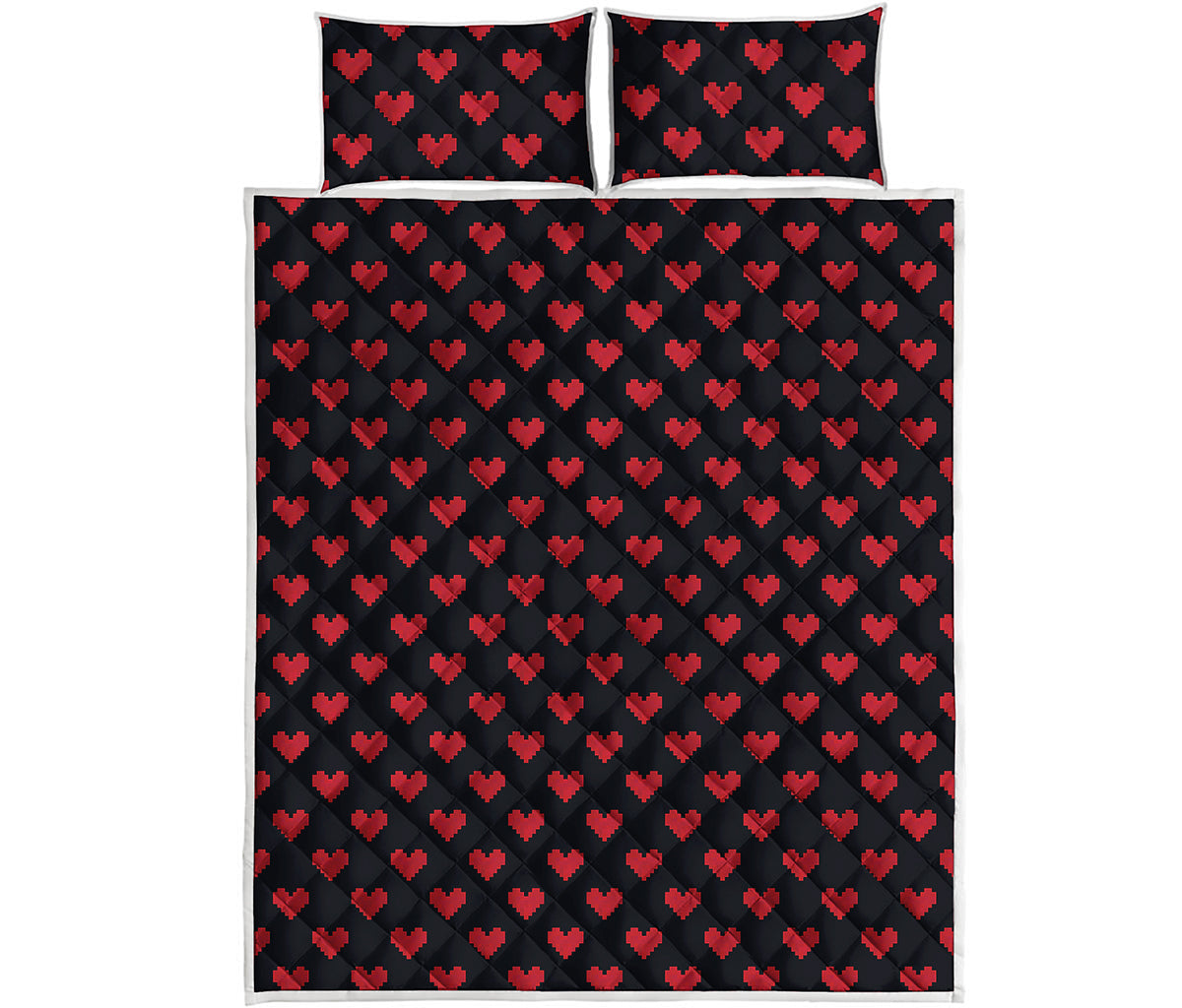 Pixel Heart Pattern Print Quilt Bed Set