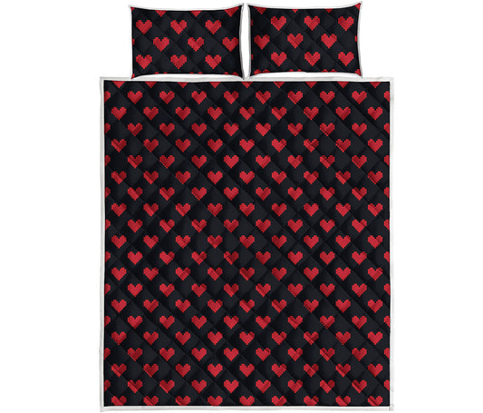 Pixel Heart Pattern Print Quilt Bed Set