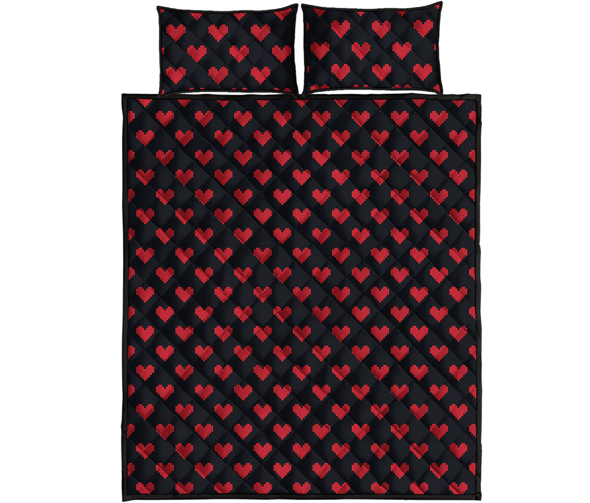 Pixel Heart Pattern Print Quilt Bed Set