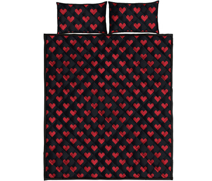 Pixel Heart Pattern Print Quilt Bed Set