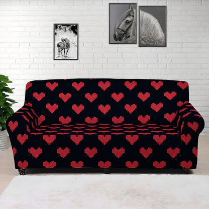 Pixel Heart Pattern Print Sofa Cover
