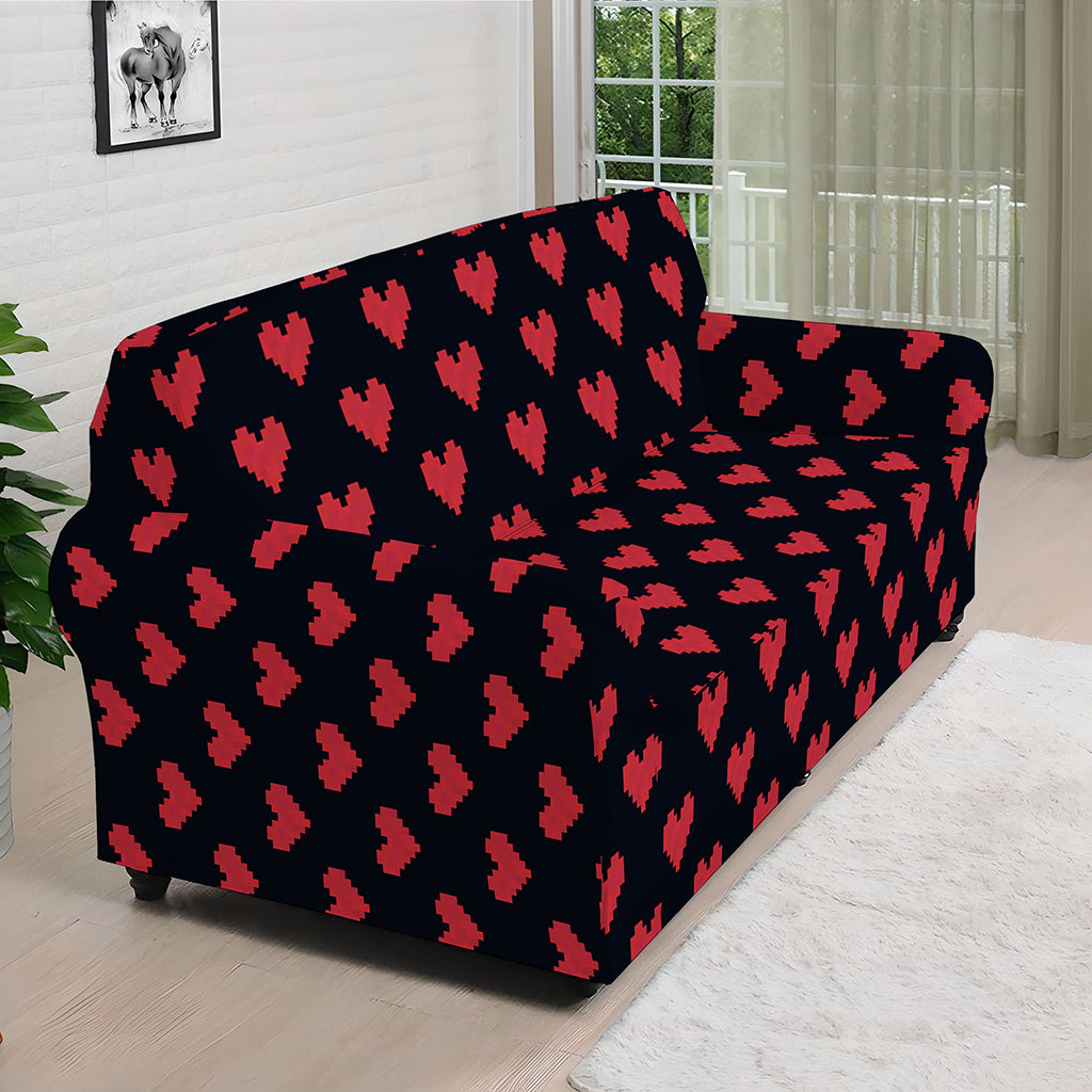Pixel Heart Pattern Print Sofa Cover