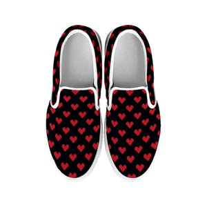 Pixel Heart Pattern Print White Slip On Shoes