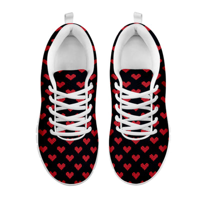Pixel Heart Pattern Print White Sneakers