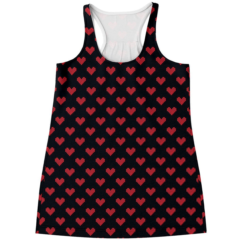 Pixel Heart Pattern Print Women's Racerback Tank Top