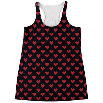 Pixel Heart Pattern Print Women's Racerback Tank Top