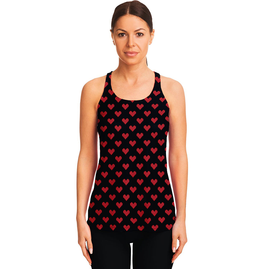 Pixel Heart Pattern Print Women's Racerback Tank Top
