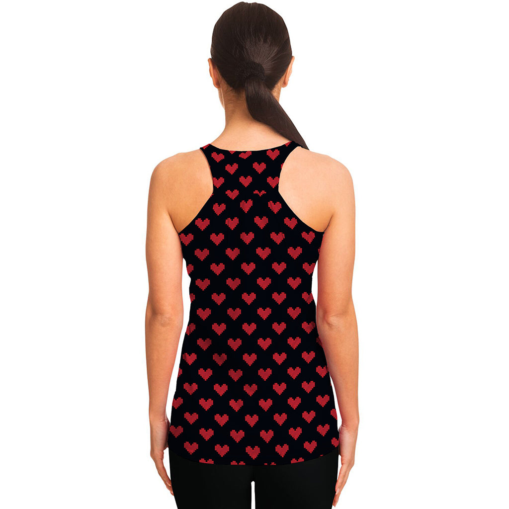 Pixel Heart Pattern Print Women's Racerback Tank Top