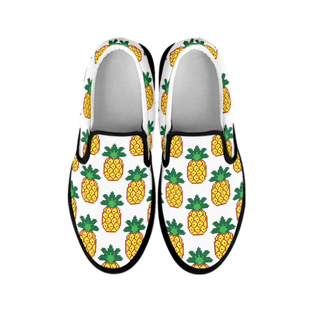 Pixel Pineapple Pattern Print Black Slip On Shoes