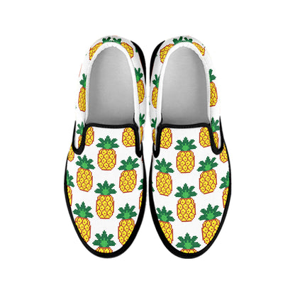 Pixel Pineapple Pattern Print Black Slip On Shoes