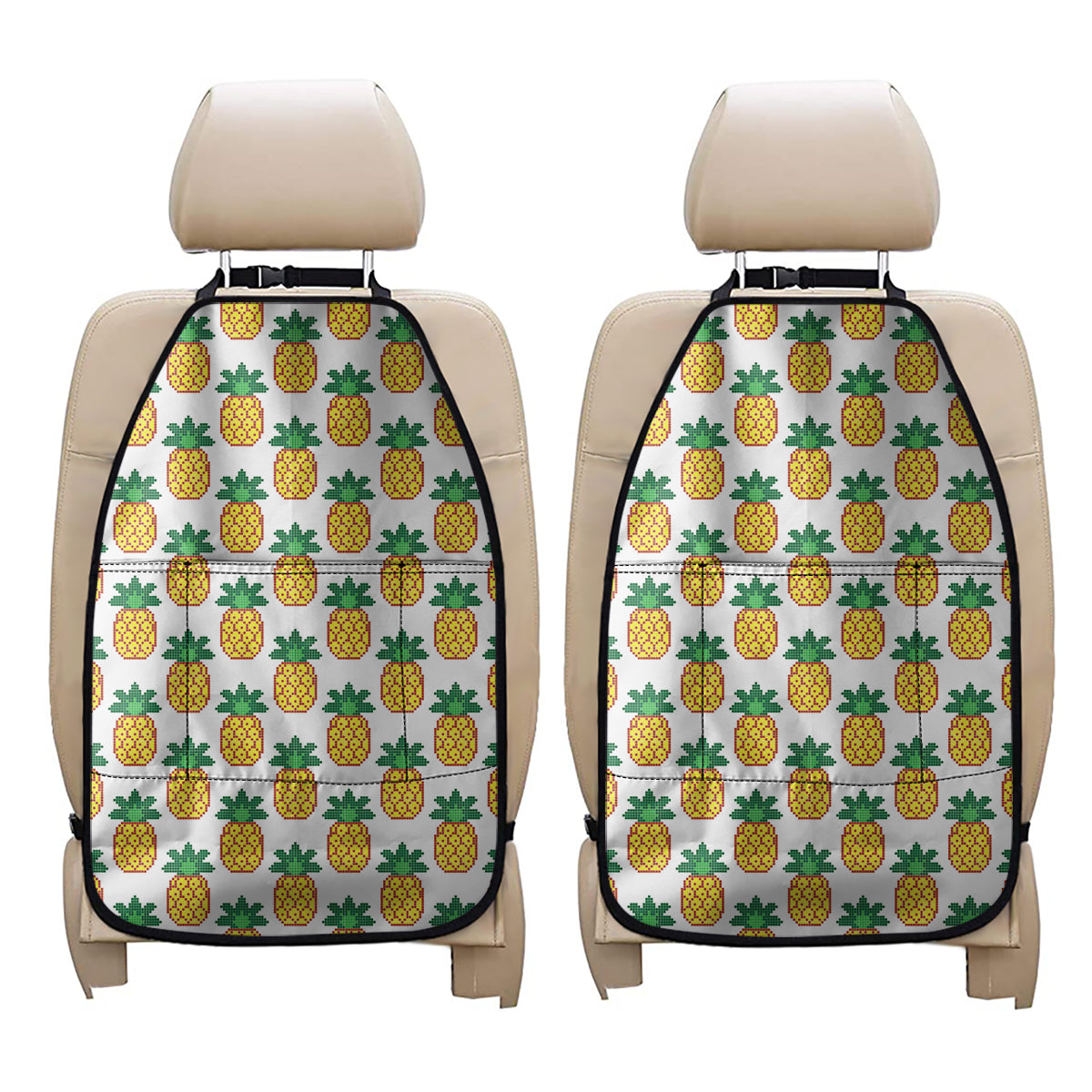 Pixel Pineapple Pattern Print Car Seat Organizers