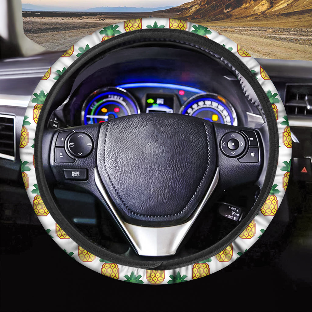Pixel Pineapple Pattern Print Car Steering Wheel Cover
