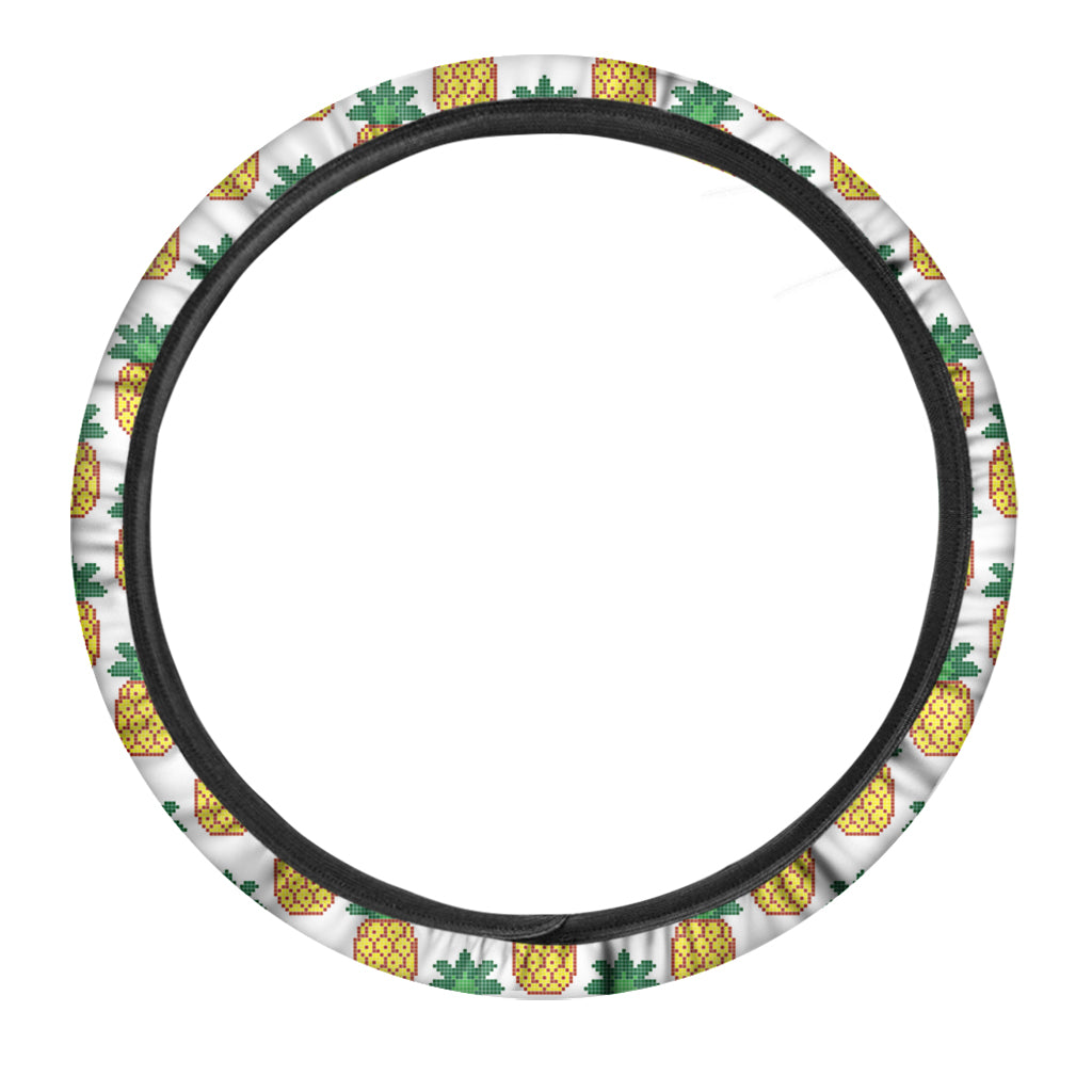 Pixel Pineapple Pattern Print Car Steering Wheel Cover