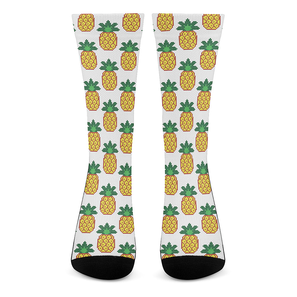 Pixel Pineapple Pattern Print Crew Socks